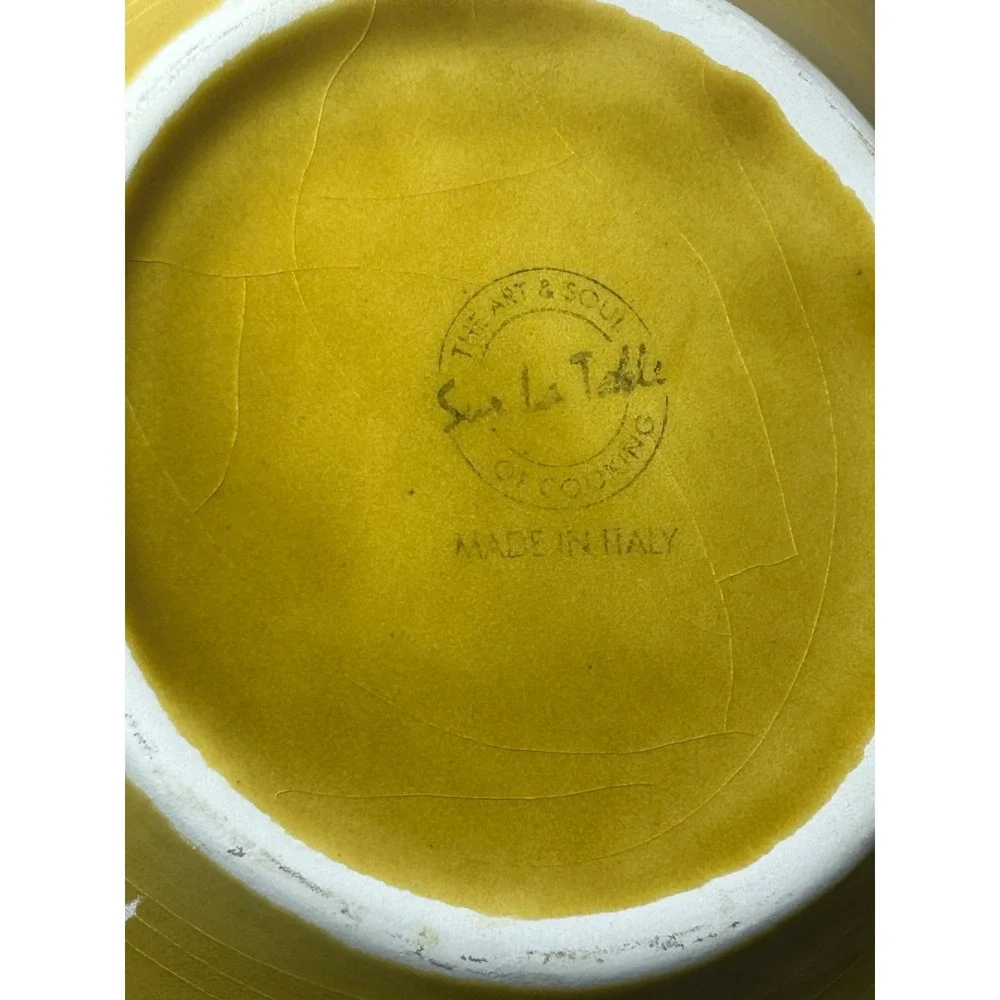 Sur La Table Yellow Floral Ceramic Serving Bowl Scalloped Rim Made in Italy